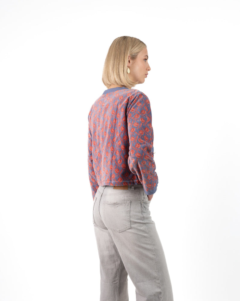 Fluweel Jasje Blauw Bloem