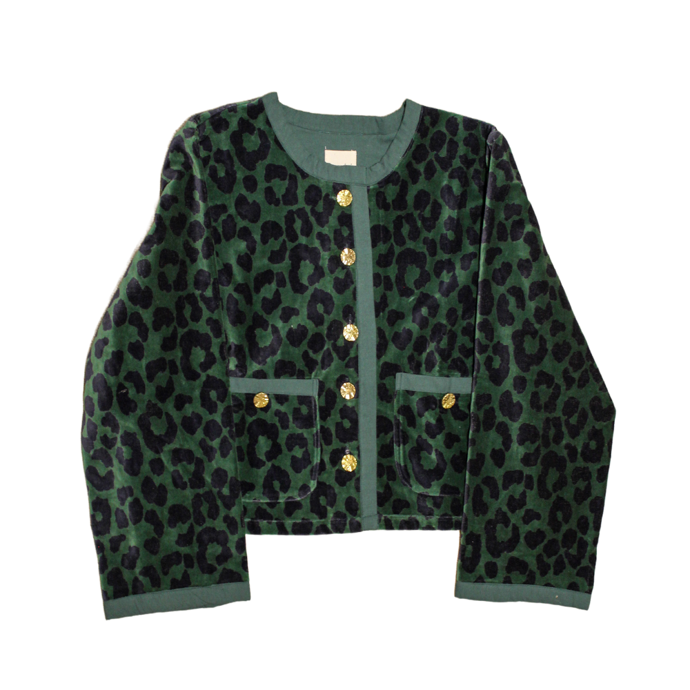 Fluweel Jasje Donkergroen Luipaardprint