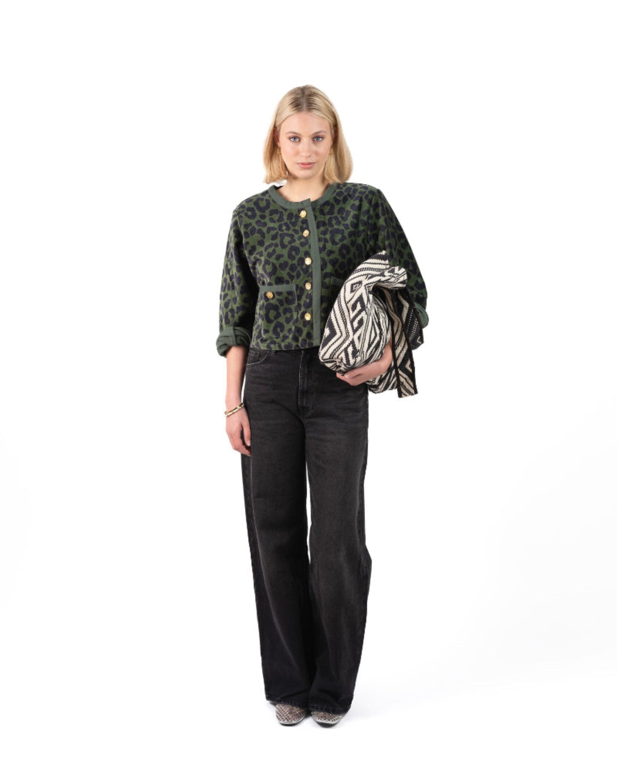 Fluweel Jasje Donkergroen Luipaardprint