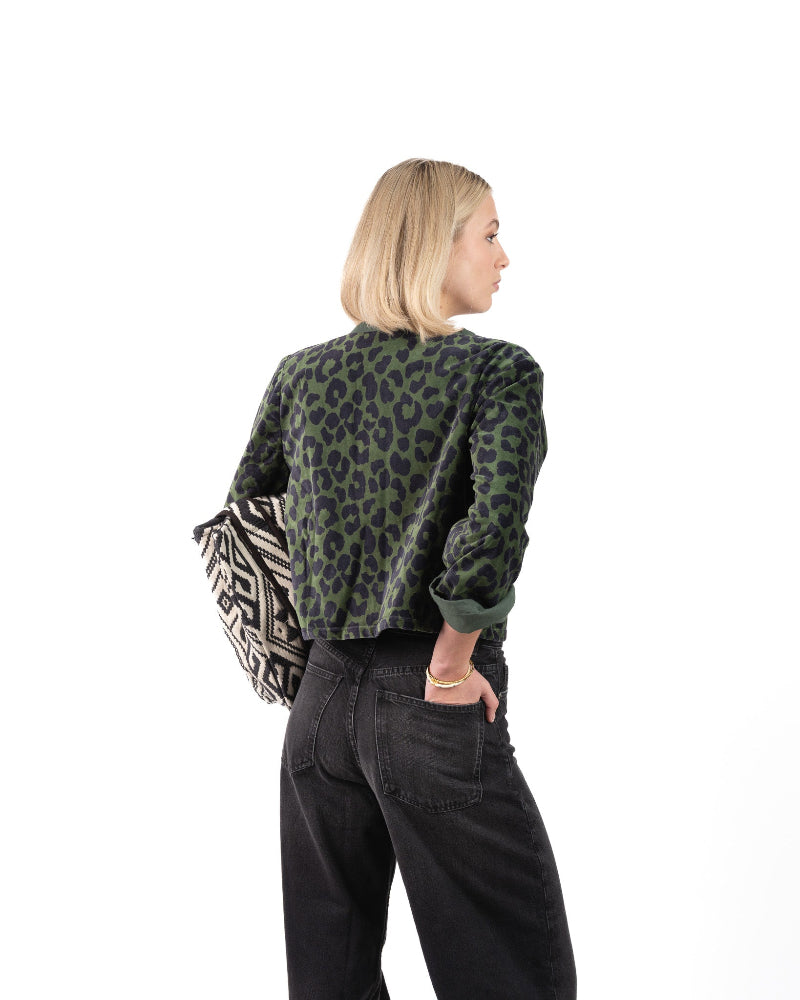 Fluweel Jasje Donkergroen Luipaardprint