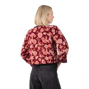 Fluweel Jasje Donkerrood Bloem