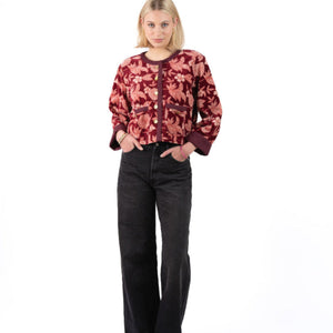 Fluweel Jasje Donkerrood Bloem