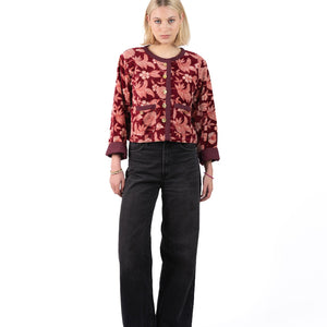 Fluweel Jasje Donkerrood Bloem