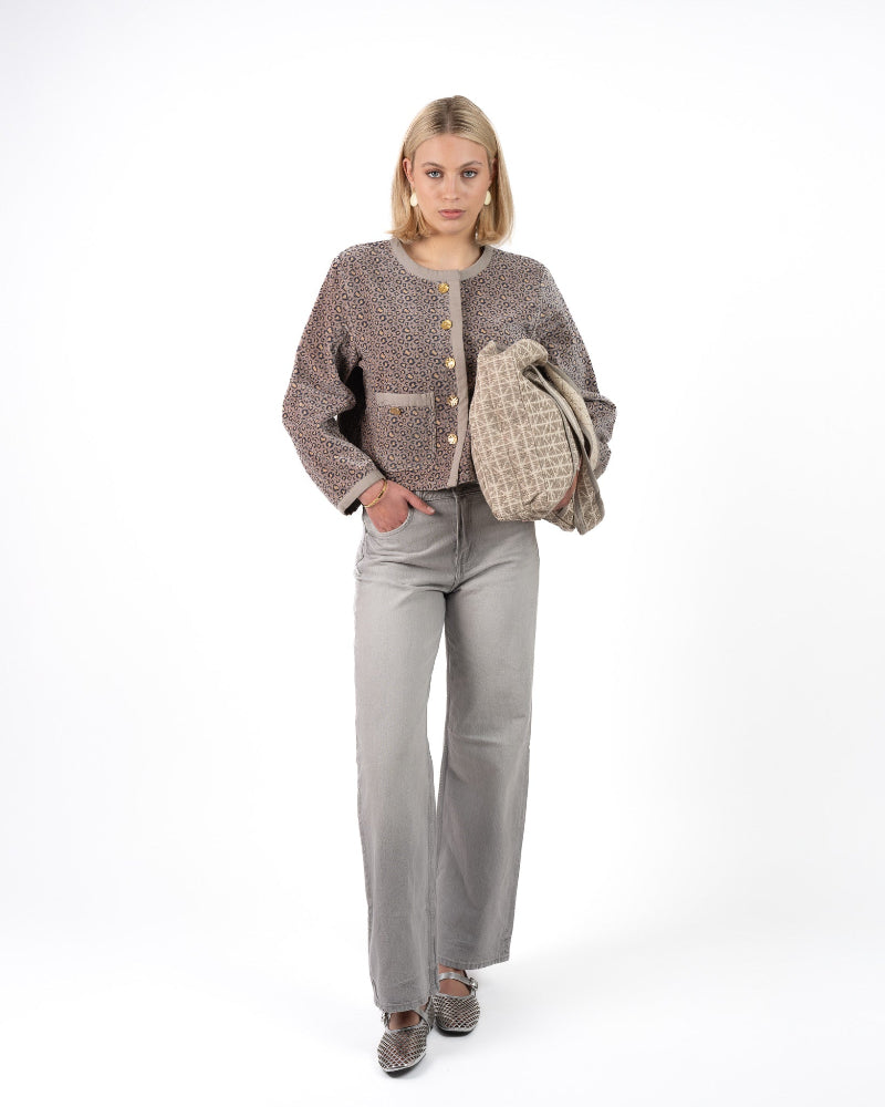 Fluweel Jasje Grijs Luipaardprint