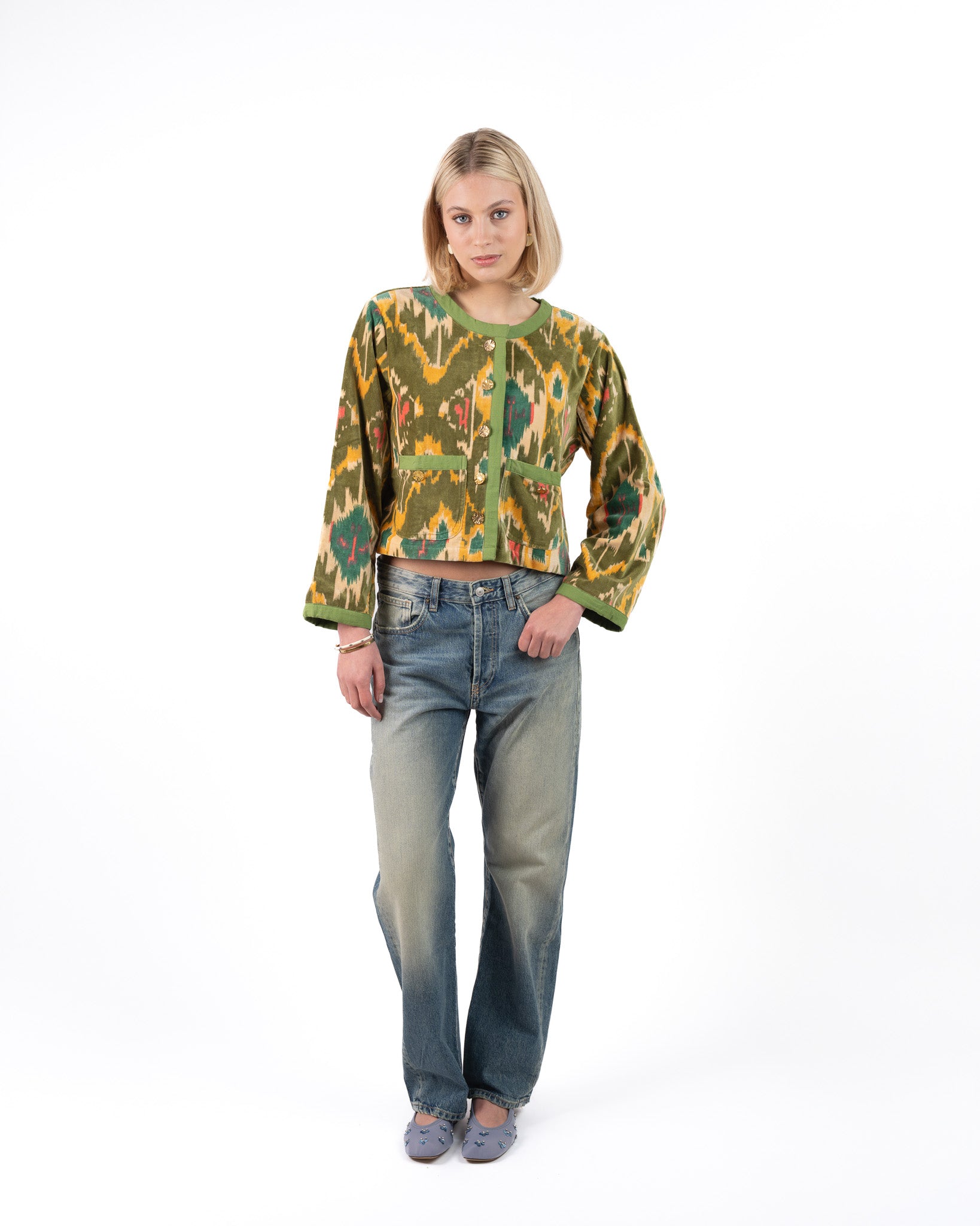 Fluweel Jasje Groen Ikat