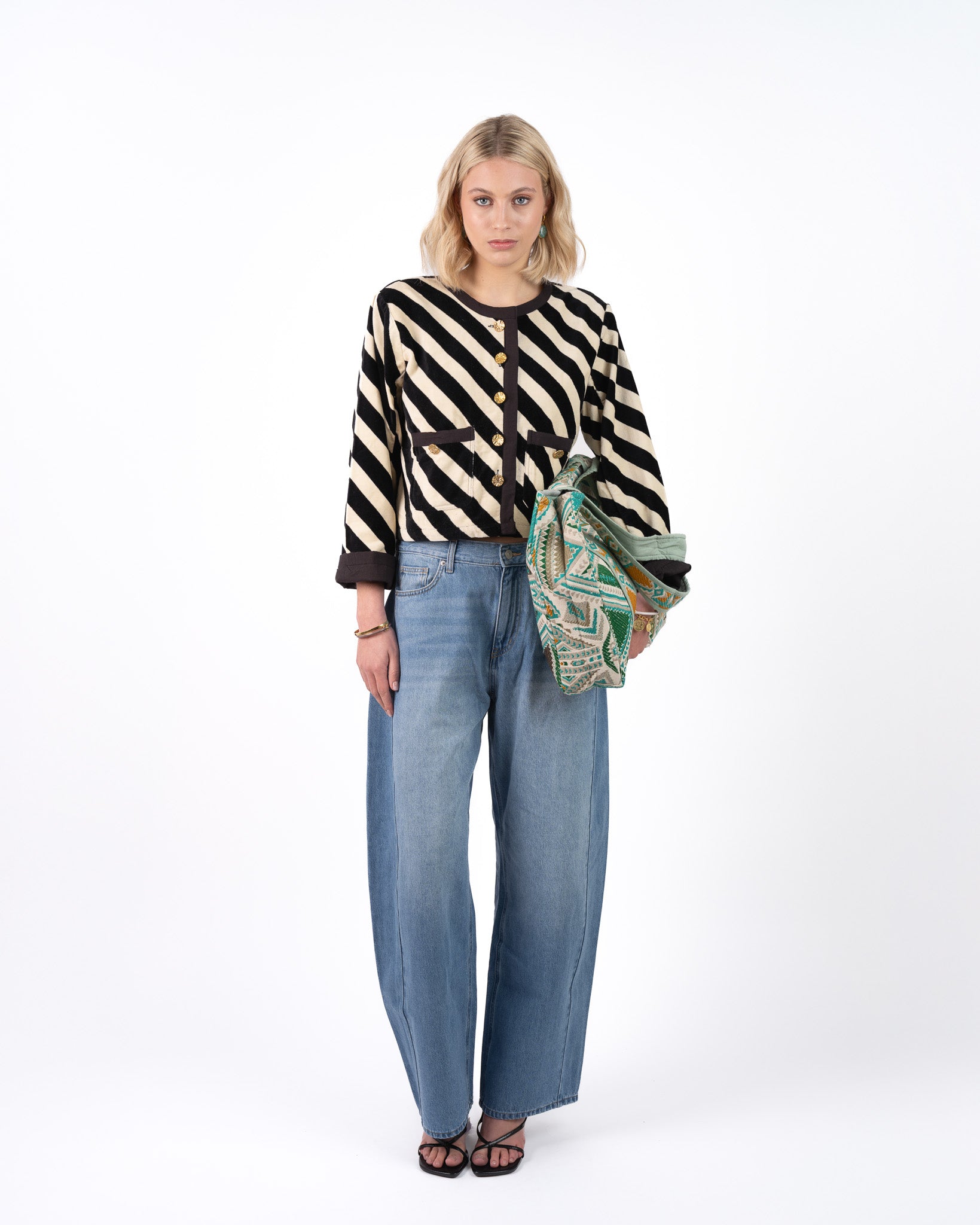 Fluweel Jasje Zwart Wit Streep