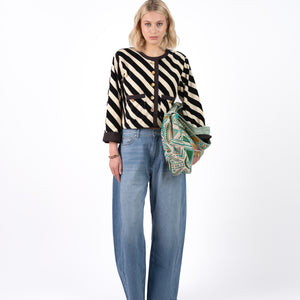 Fluweel Jasje Zwart Wit Streep