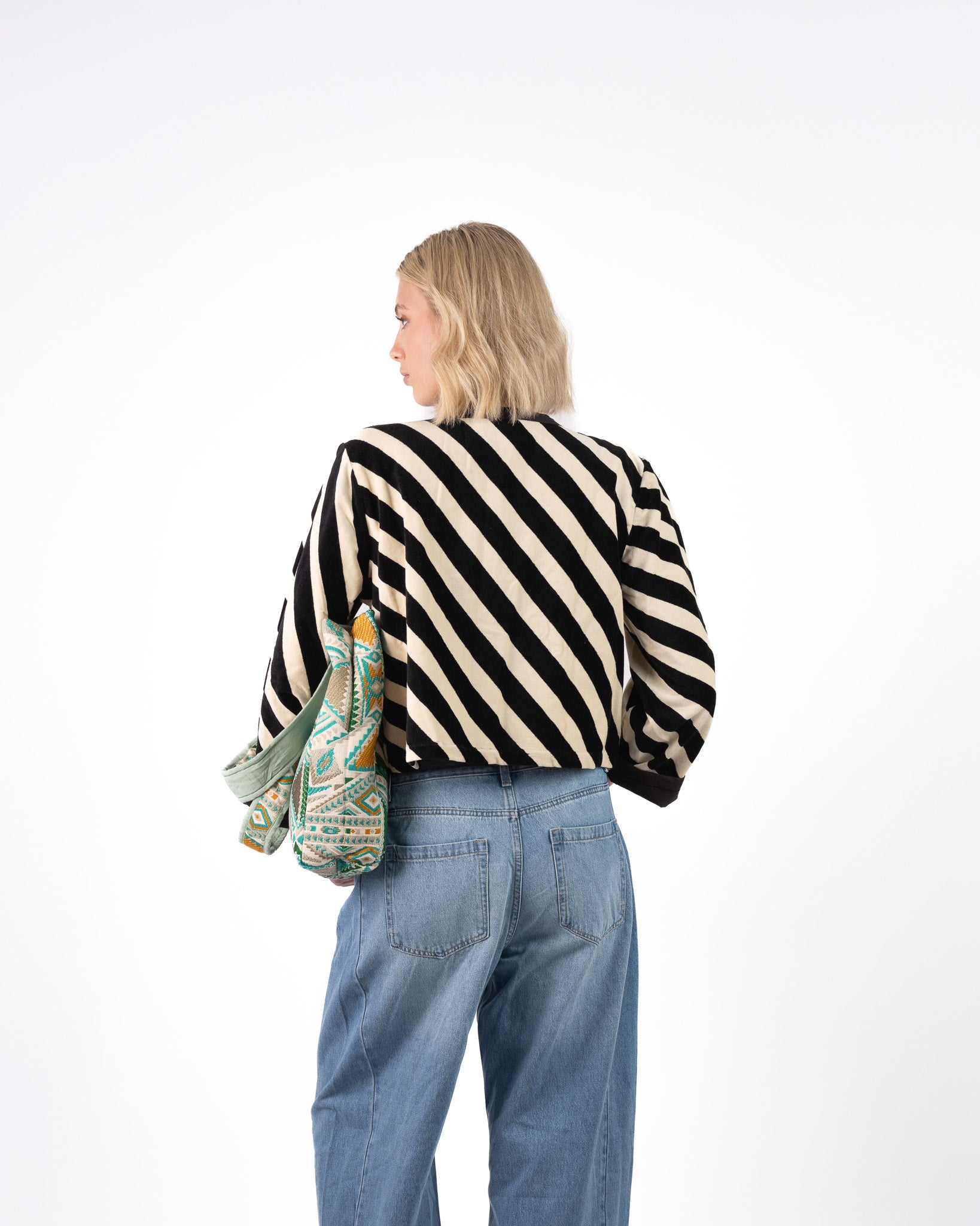 Fluweel Jasje Zwart Wit Streep