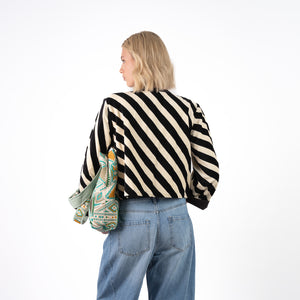 Fluweel Jasje Zwart Wit Streep