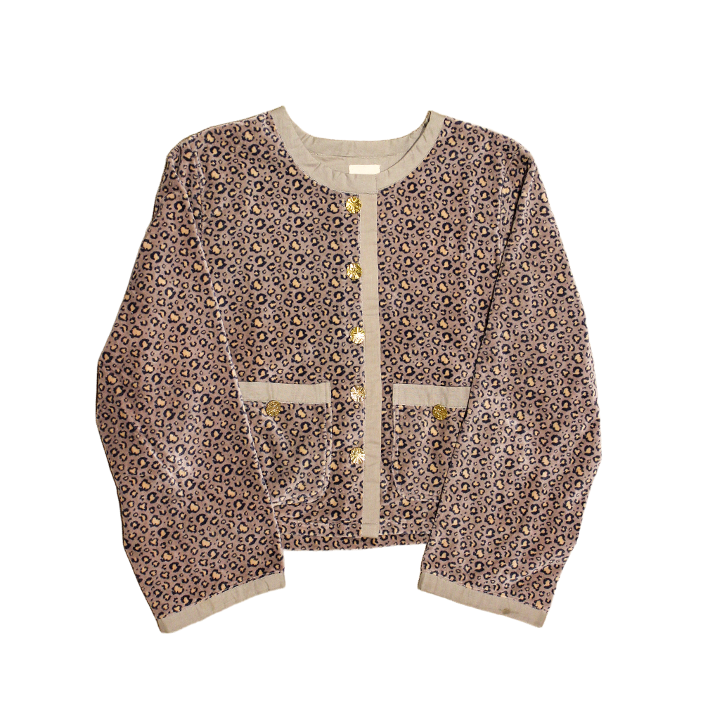 Velvet Jacket Grey Leopard Print