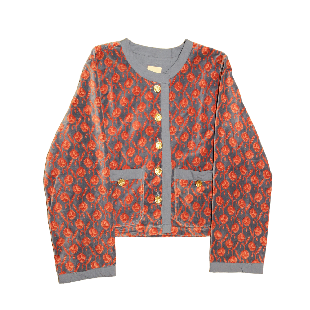 Fluweel Jasje Blauw Bloem