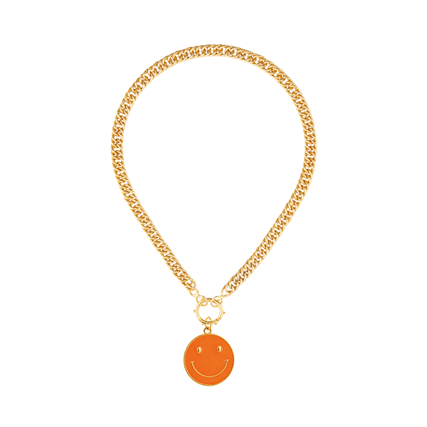 Bold Gourmet Chain Necklace Gold with Orange Smiley