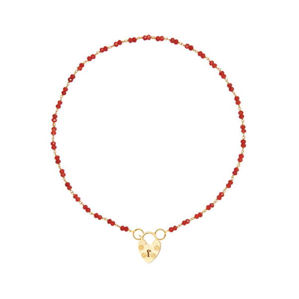 Lovely Double Stone Necklace Red Jade with Small Heart Lock