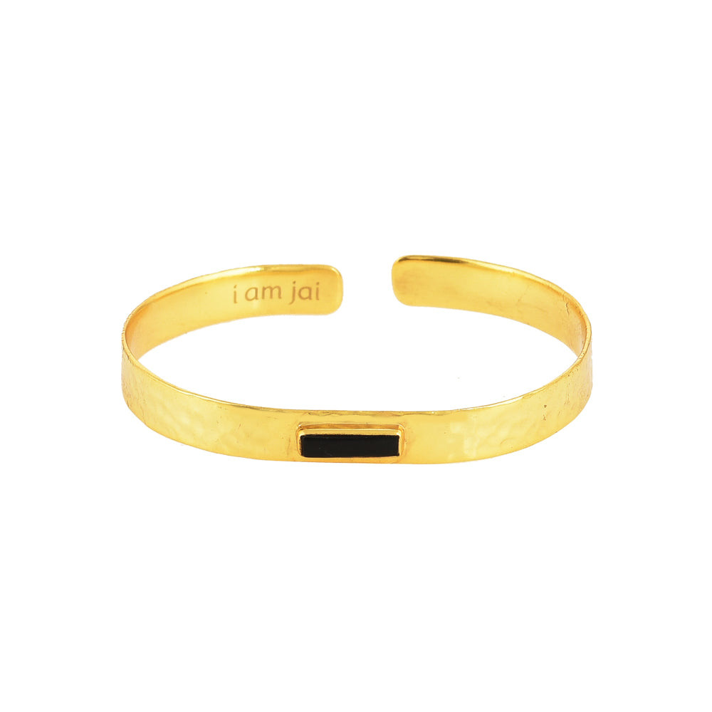 Gouden Bangle Armband met Zwarte Onyx