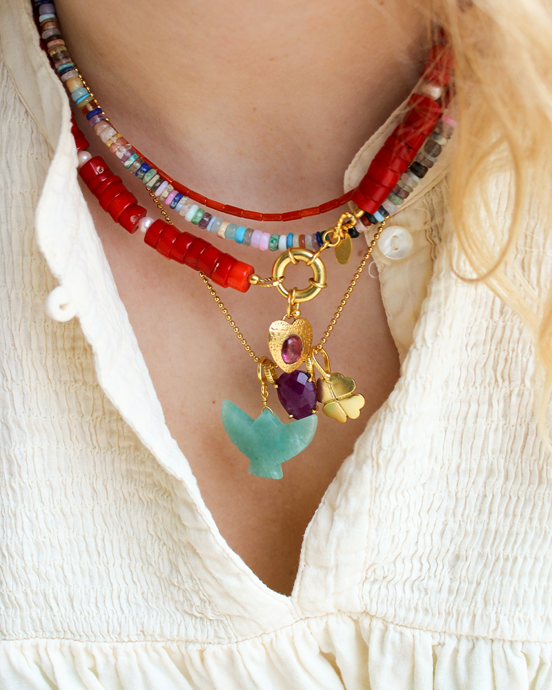 Gouden Hart met Roze Steen Bedel