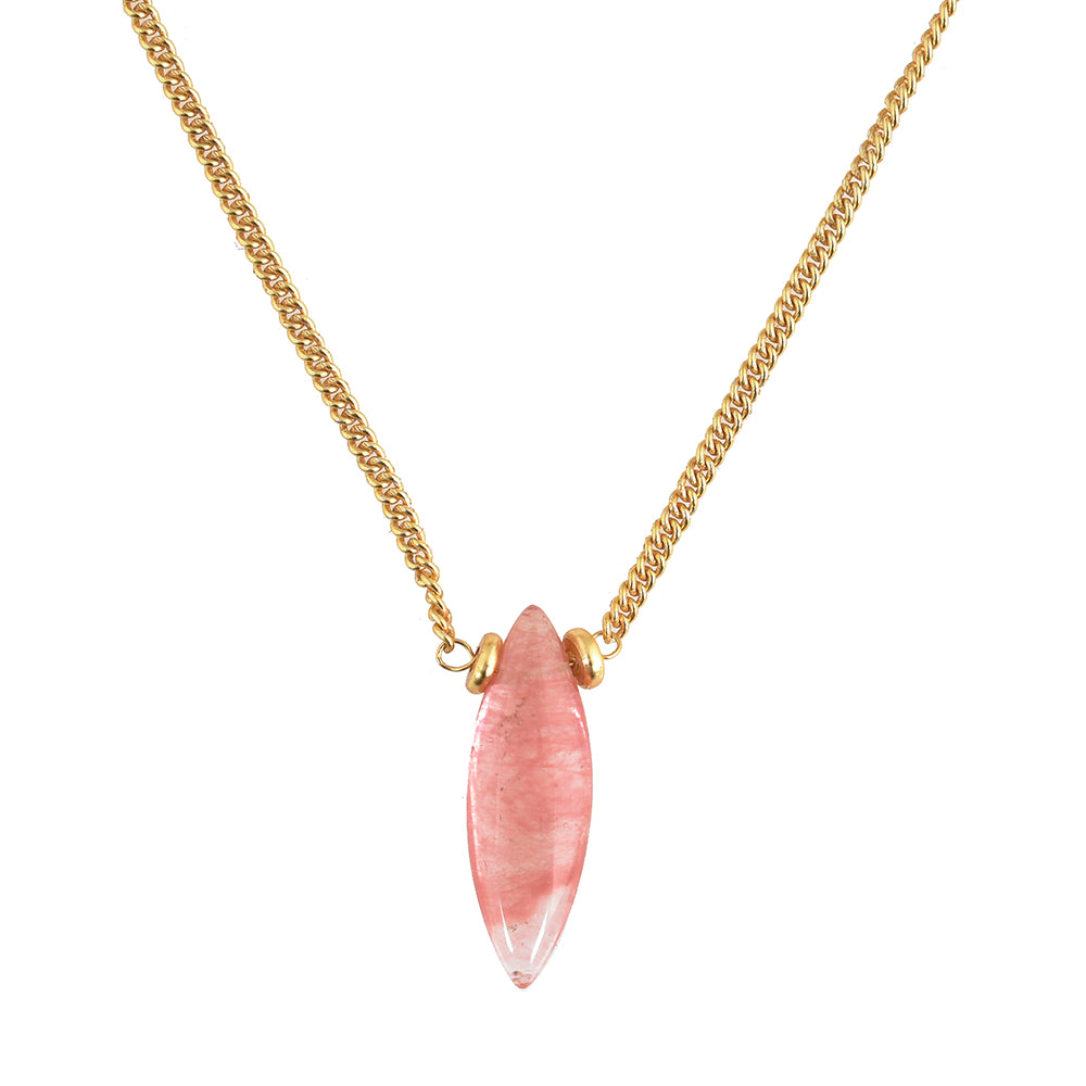 Gouden Ketting Edelstenen Druppel aardbeienkwarts