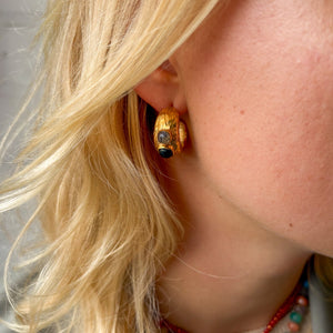 Gouden Oorbellen Labradoriet Zwarte Onyx