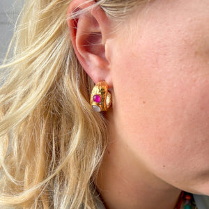 Gouden Oorbellen Roze en Witte Jade