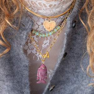 Gouden Schakelketting En Rhodonite Vis