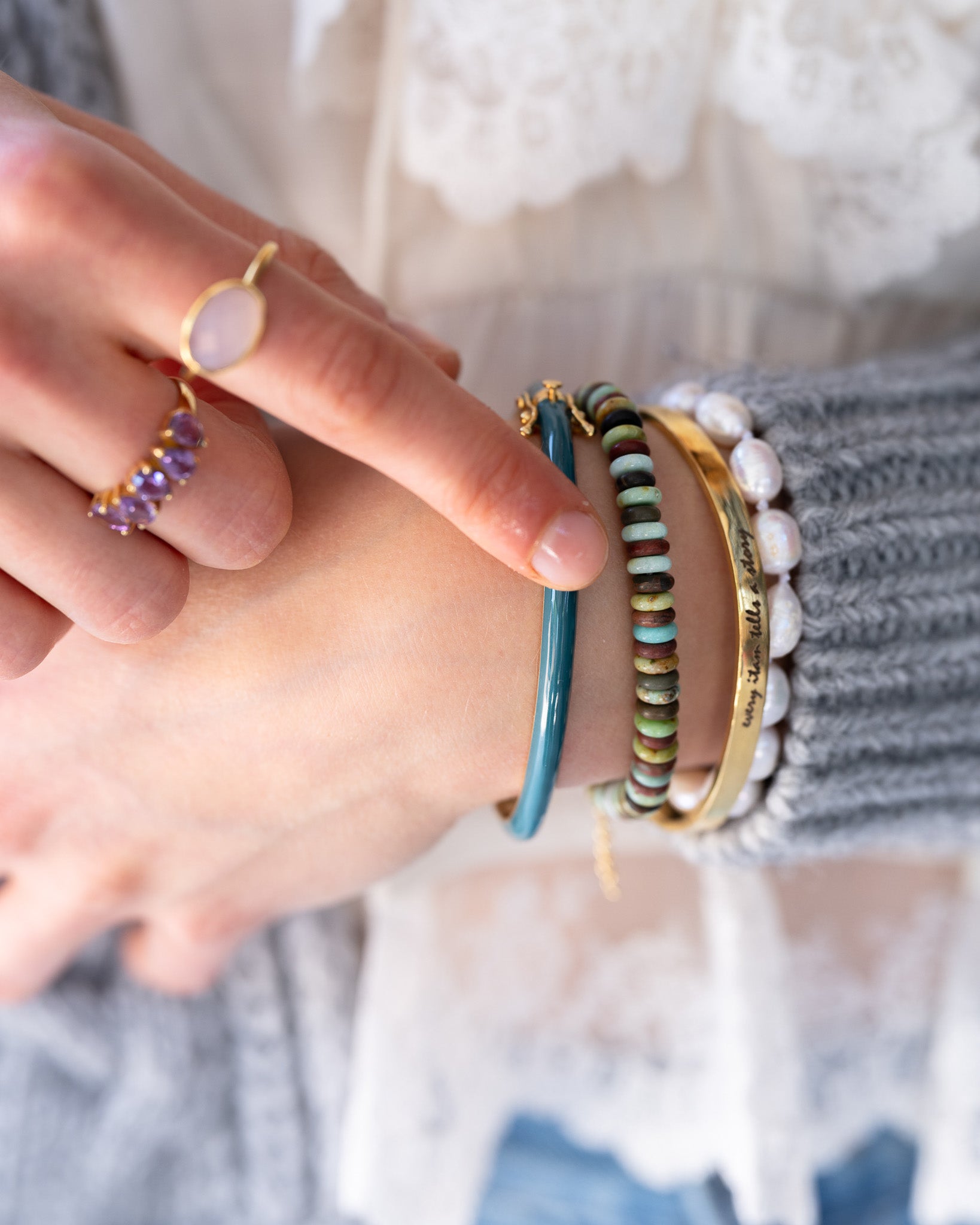 Gouden en Edelsteen Armband Parel