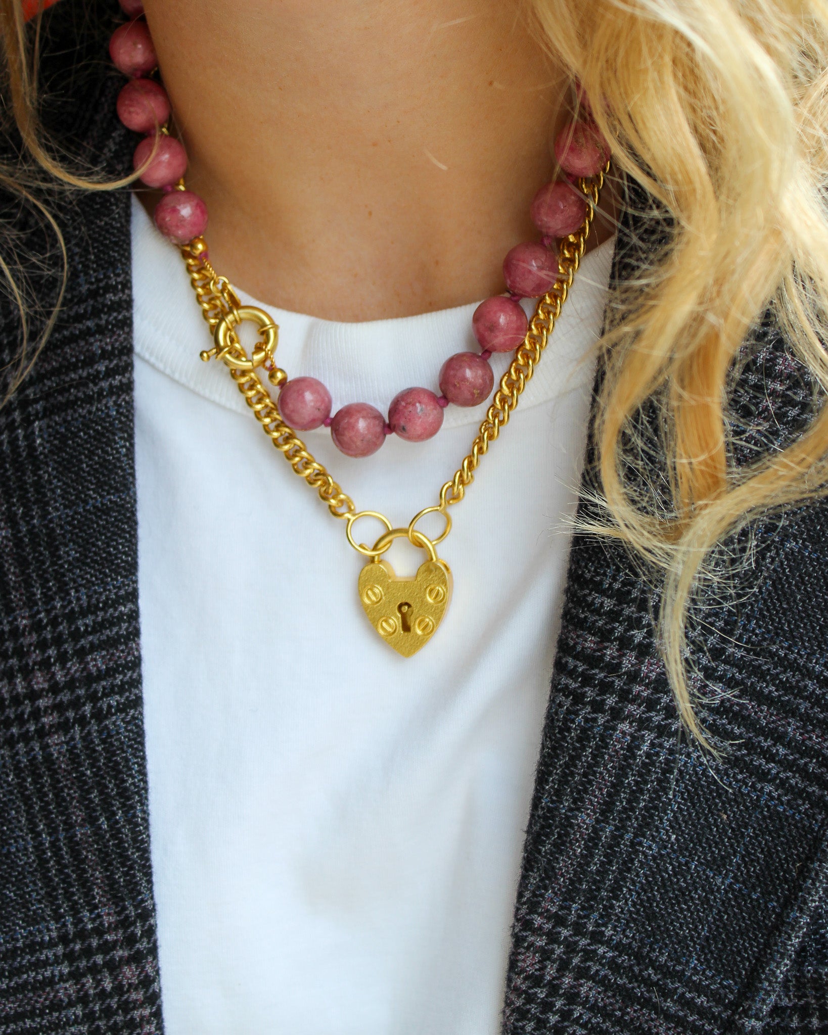 Gouden gourmet ketting met hart slot