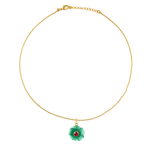Gouden ketting met groene onyx edelstenen bloem bedel