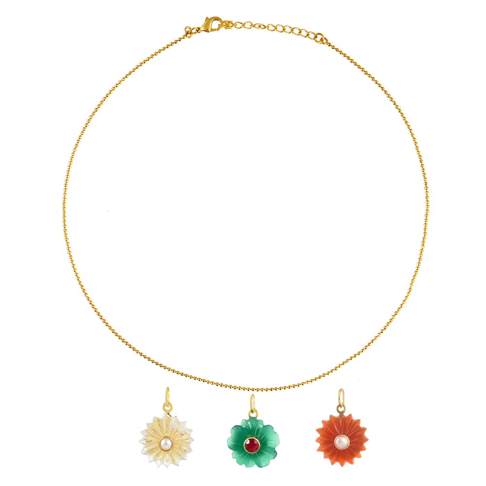 Goudenketting 3 losse edelstenen bloemetjes