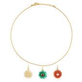 Goudenketting 3 losse edelstenen bloemetjes