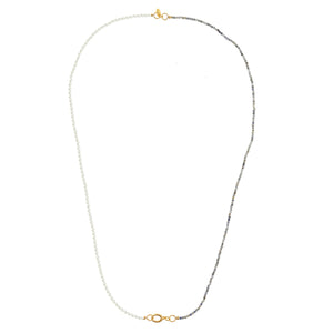 Grijze maansteen en parel ketting