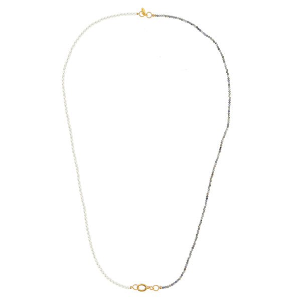 Grijze maansteen en parel ketting