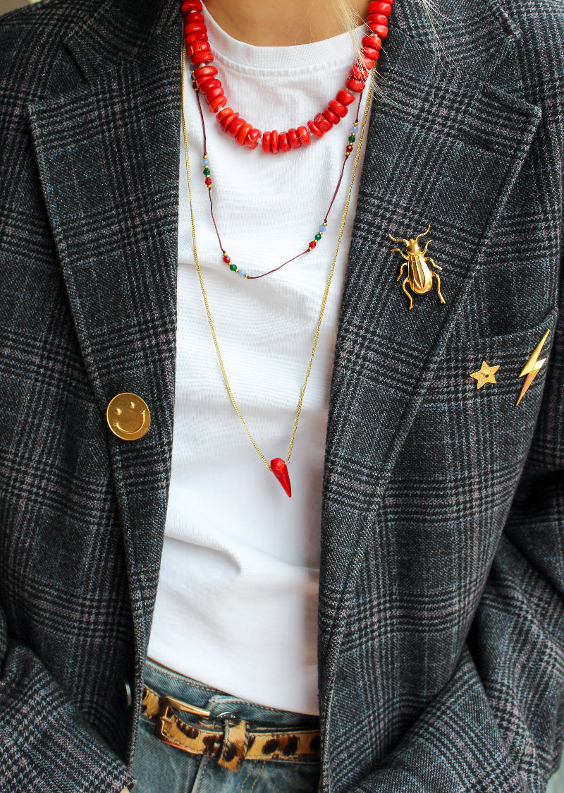 Grote koraal ketting met pareltjes