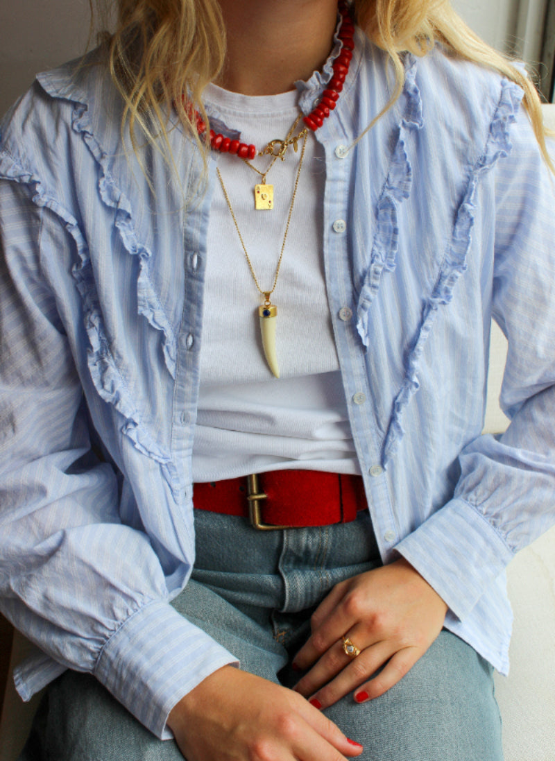 Grote koraal ketting met pareltjes