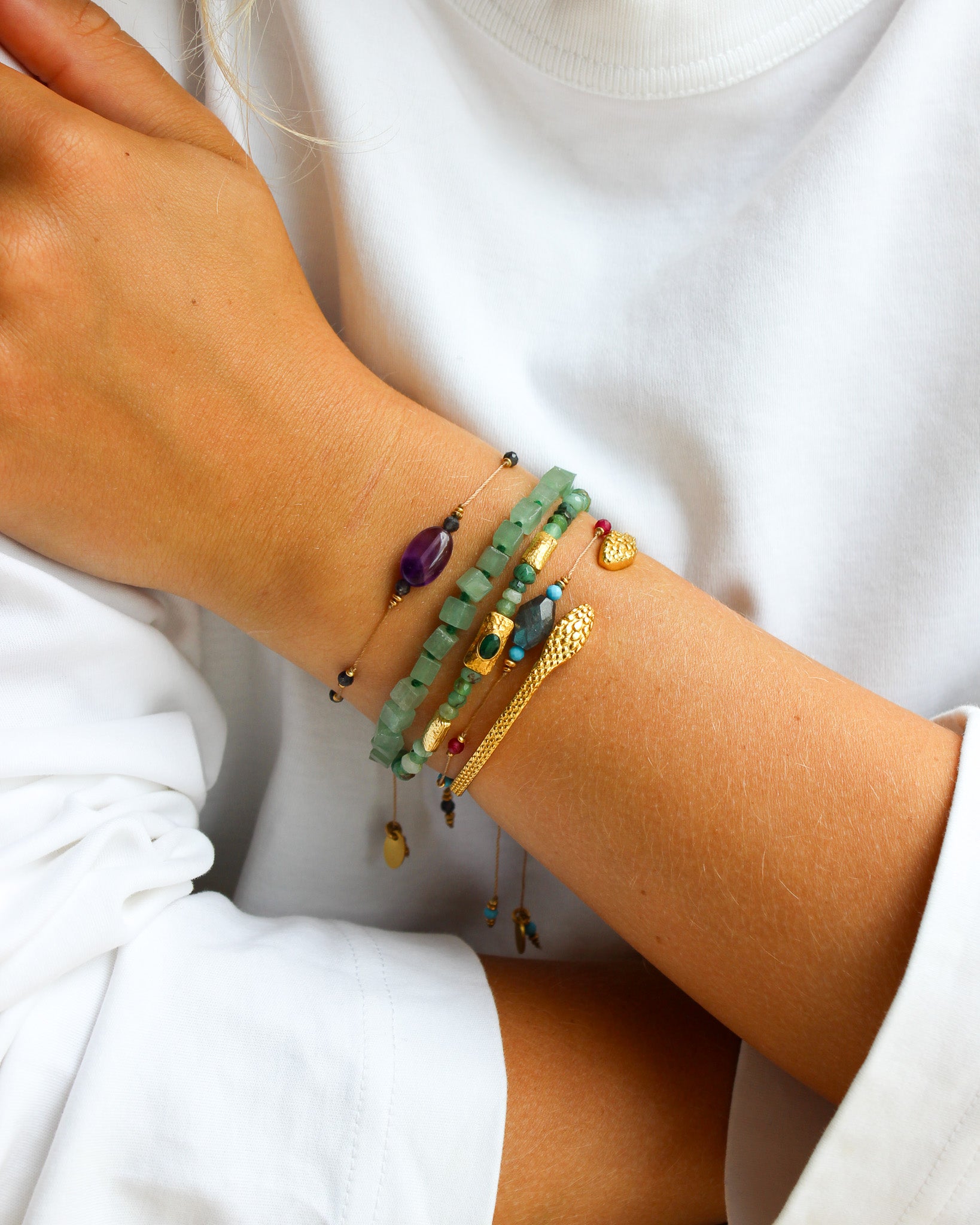 Koord Armband Met Edelstenen Amethist Ovaal 
