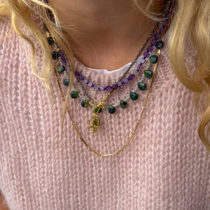 Handgeknoopte Blokjes Ketting Amethist staafjes ketting goud druppel ketting groen LUCK bedel