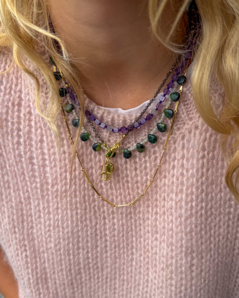 Handgeknoopte Blokjes Ketting Amethist staafjes ketting goud druppel ketting groen LUCK bedel