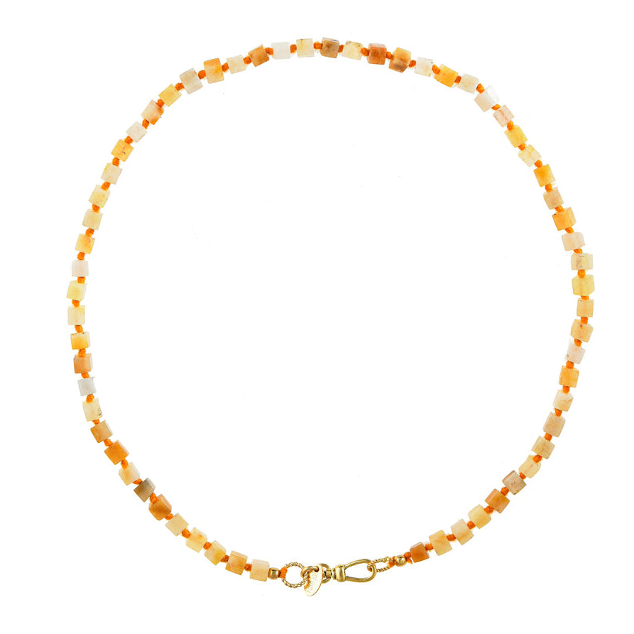 Handgeknoopte Blokjes Ketting Gele Agaat