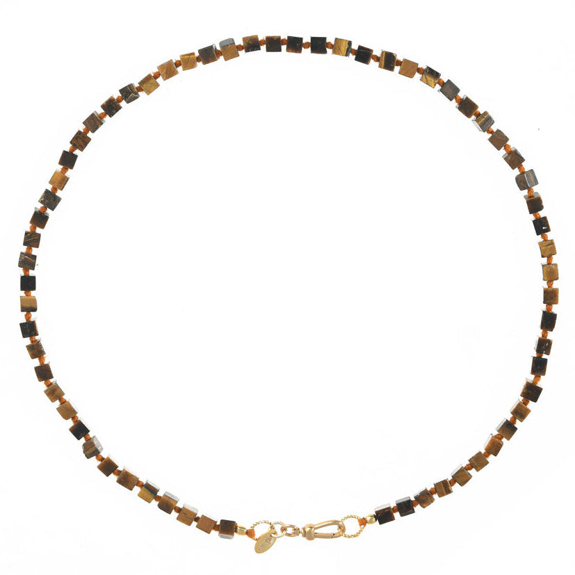 Handgeknoopte Blokjes Ketting Tijgeroog