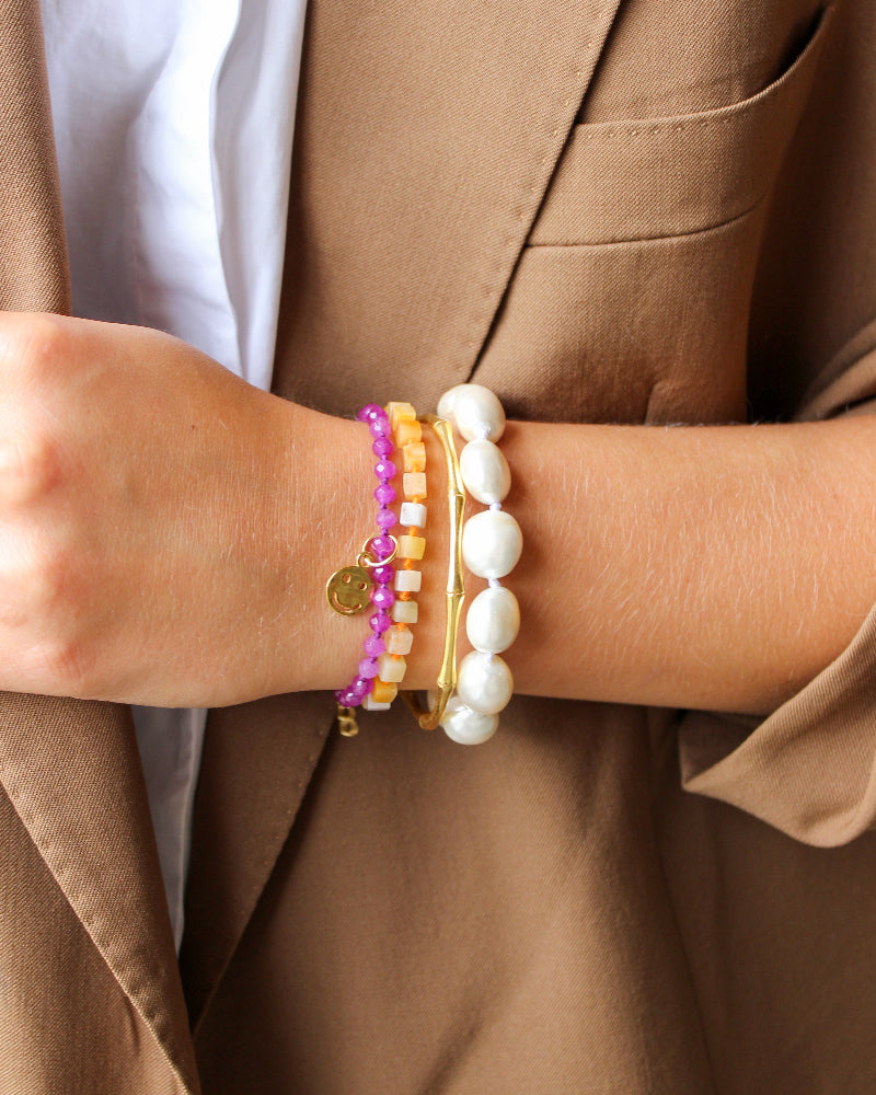 Handgeknoopte Gele Agaat Blokjes Armband