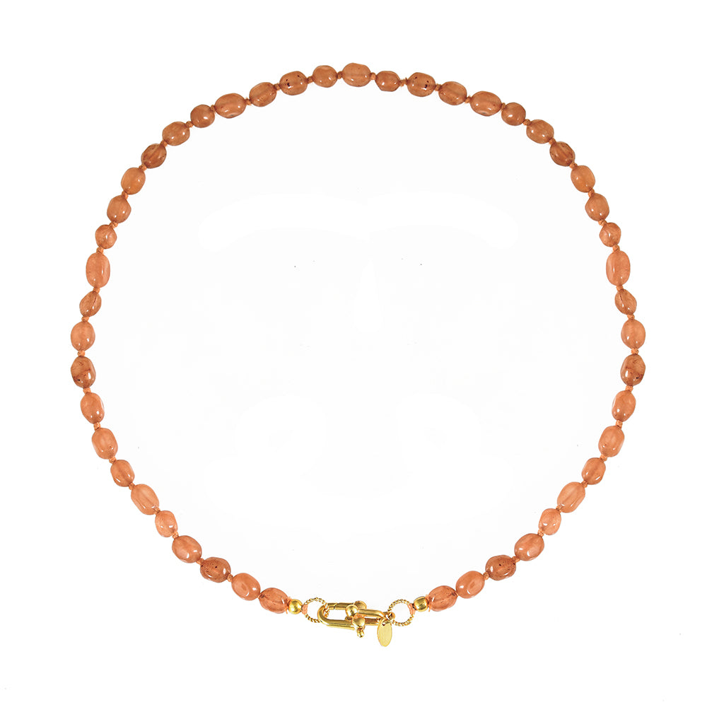Handgeknoopte Perzik Jade Edelstenen Ketting