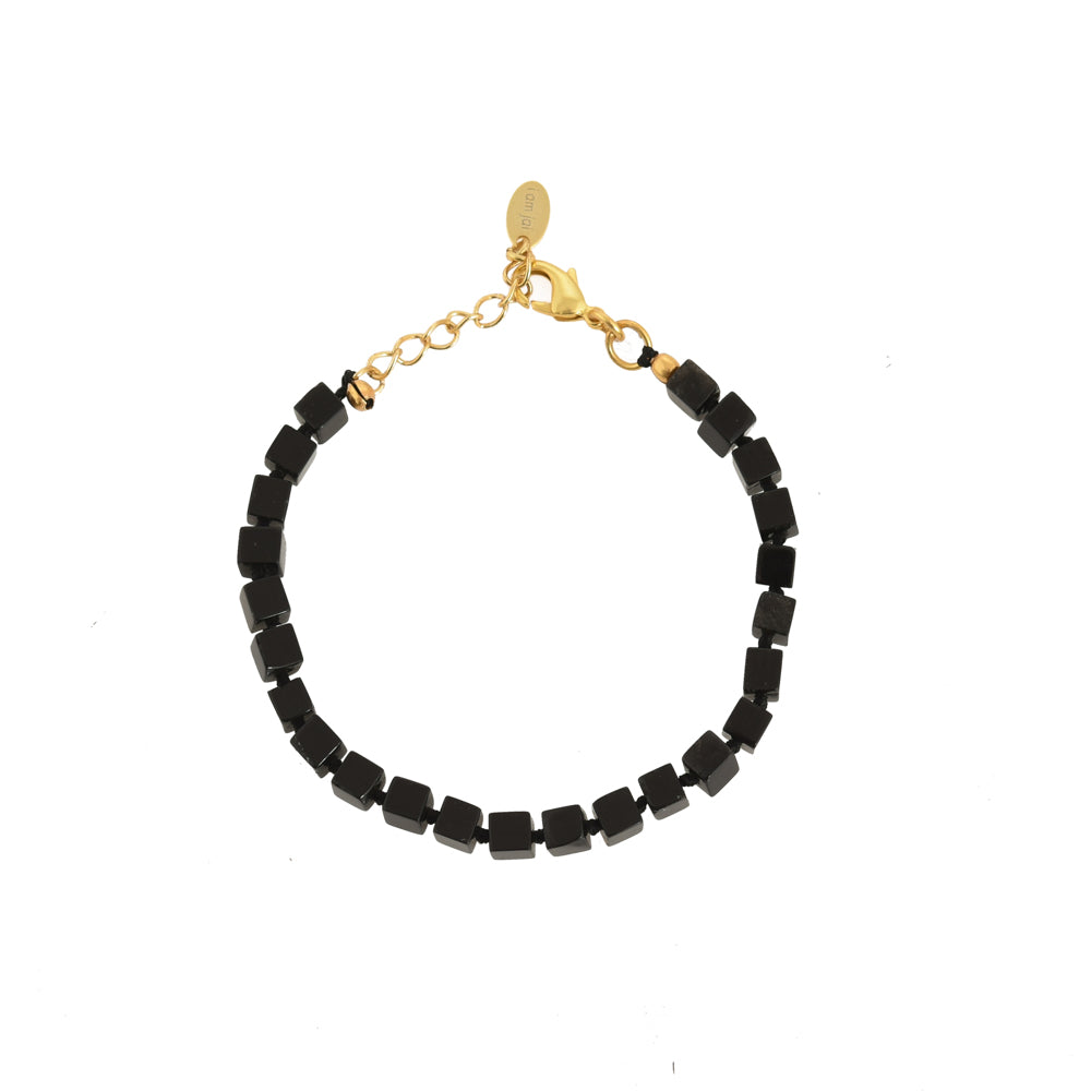 Handgeknoopte Zwarte Onyx Blokjes Armband