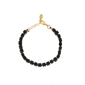 Handgeknoopte Zwarte Onyx Blokjes Armband