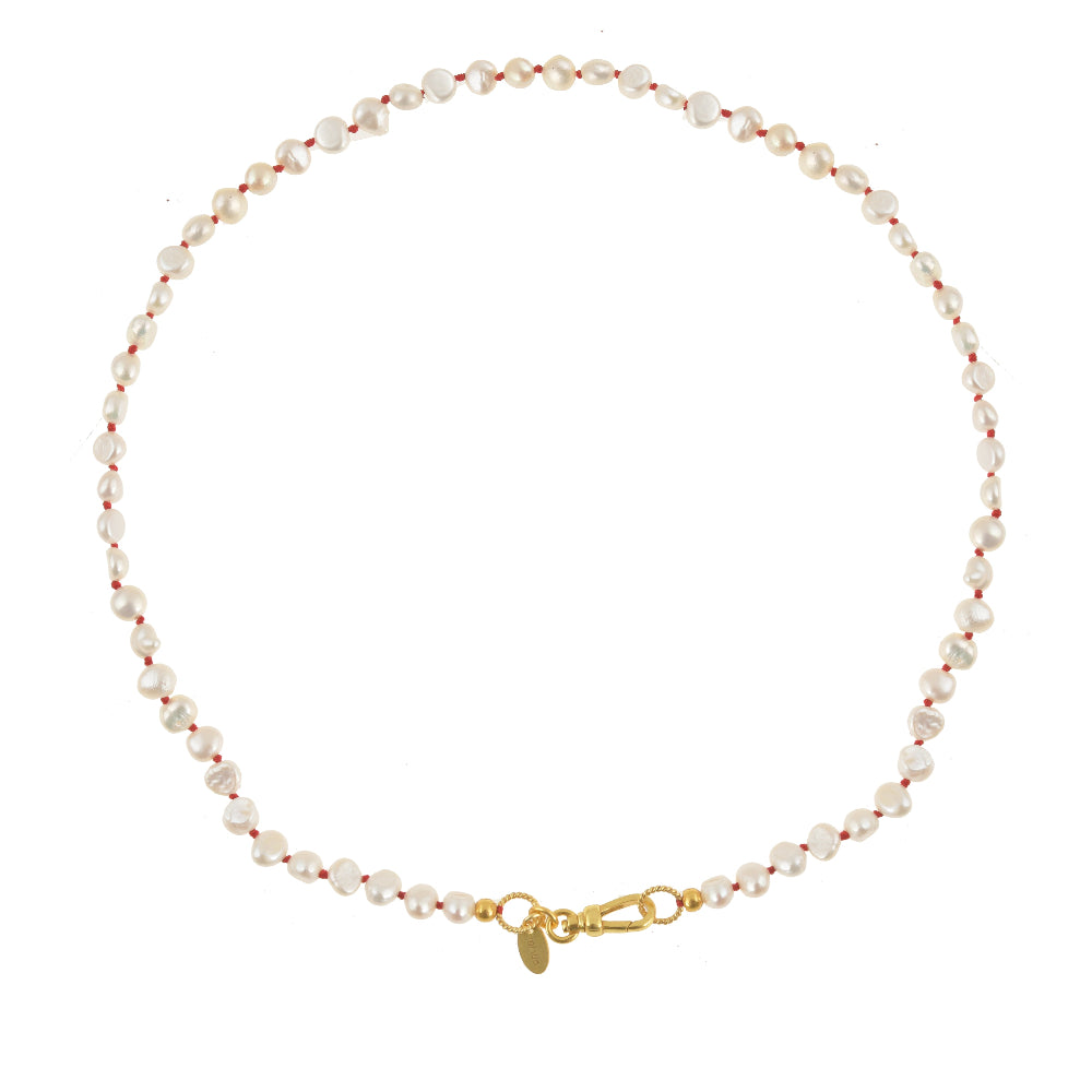 Handgeknoopte parelketting rood draad