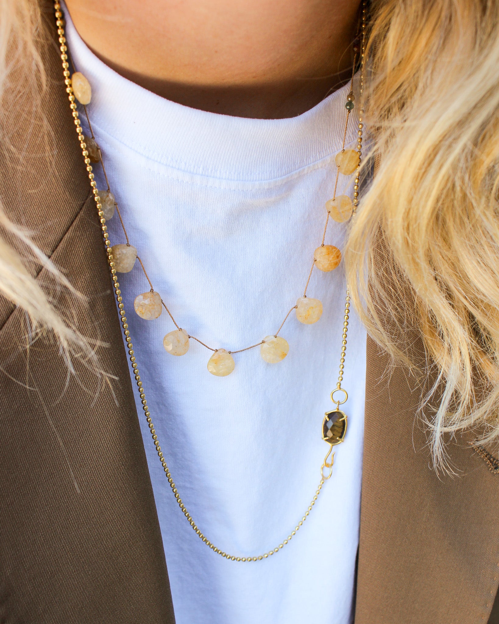 Koord Ketting Met Gele Jade Druppels