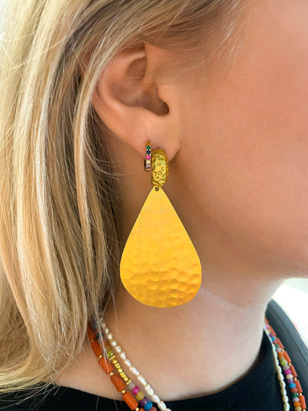 Statement Gold Earrings Hammered Drop