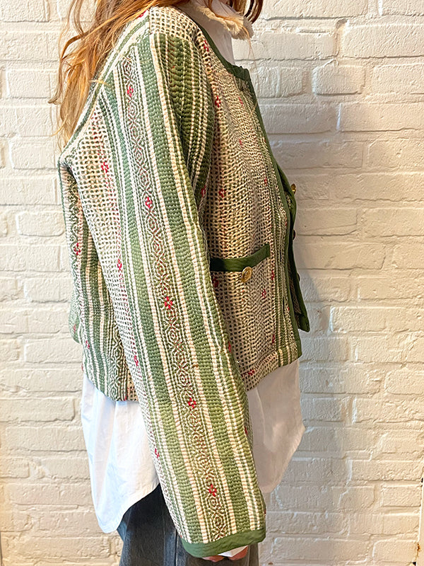 One-of-Kind Kantha Jasje Lichtgroen