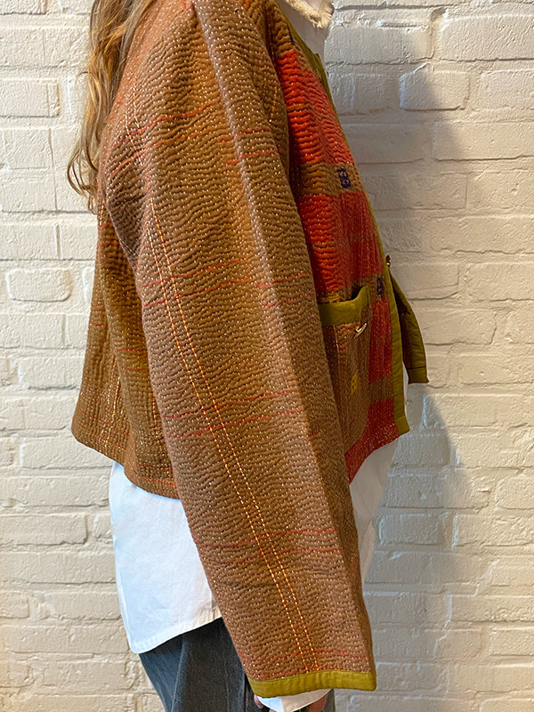 One-of-Kind Kantha Jasje Oranje/Bruin