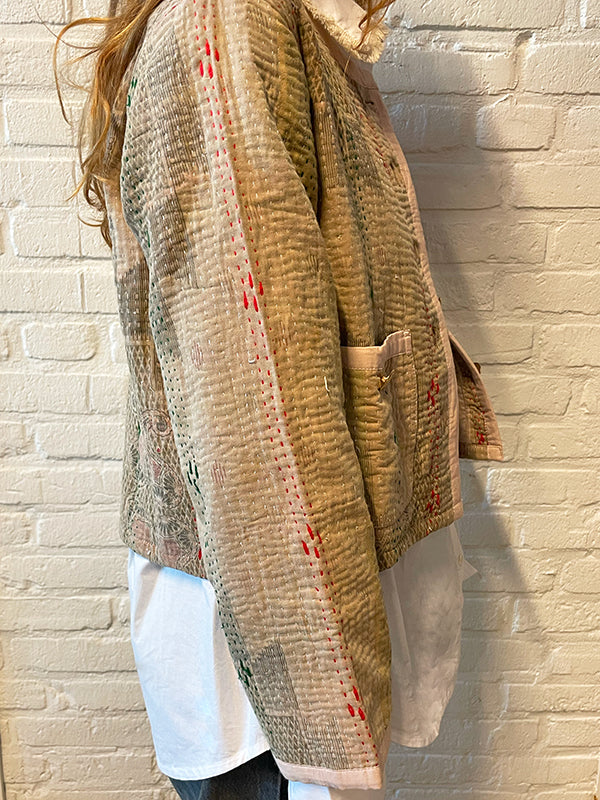 One-of-Kind Kantha Jasje Beige