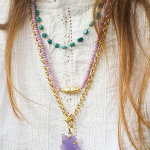 Purple Jade Stone Beaded Necklace With Lucky Talisman