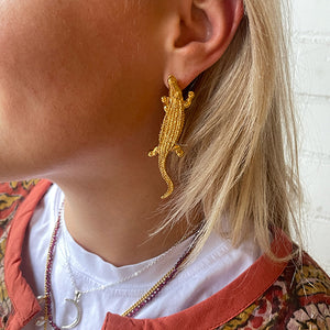 Gouden Krokodil Oorbellen Studs