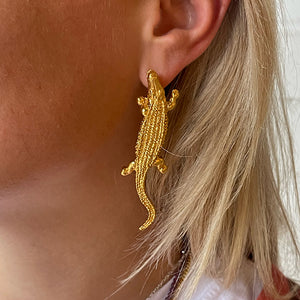 Gouden Krokodil Oorbellen Studs